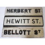 Two Victorian painted pine and iron Manchester street signs,