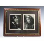 A pair of signed portrait pictures of Amy Johnson and her husband Jim Mollison,