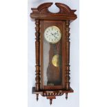 A walnut and beech Vienna regulator wall clock, with Arabic dial, 120cm,