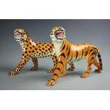 An Italian model of Leopard and a Lenci style tiger, each modelled standing fiercely,