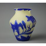 A Richard 'Loetz' French cameo vase, circa 1925, the white ground with blue cameo floral decoration,