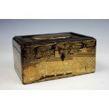 A 19th century Cantonese lacquered papier mache tea caddy,