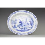 A 19th century 'India Temple' pattern blue and white dish by Ridgway,