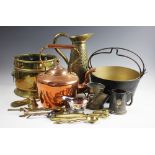 A large selection of copper, brass and silver plates metal wares,