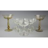 A set of six champagne coups, circa 1885, each with facet cup bowl and on inverted baluster stem,