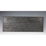 A Great Western cast iron sign, 'Great Western Railway Notice. By 8 vic. cap. 20.S.