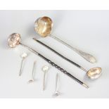 A selection of silver items comprising; an '875' standard silver ladle, 30cm long,