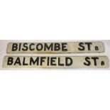 Two Victorian painted pine Manchester street signs,