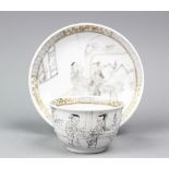 An 18th century style Chinese porcelain en grisaille cup and saucer, cup 4.