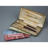 A cased Parker 51 fountain pen and Rotary pencil set,