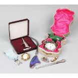 A selection of jewellery and objects of virtue to include a green cabochon set suite,