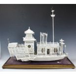 A large and impressive Chinese carved ivory model of a travelling shrine river boat, 19th century,