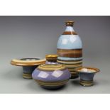 A selection of Denby Cascade glazed wares comprising; a bottle vase, 34cm high, squat vase,