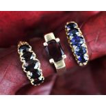 Three gem set rings, to include; a five stone garnet ring in 9ct yellow gold,