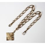 A 9ct yellow gold double albert with attached cross shaped fob, weight 34.