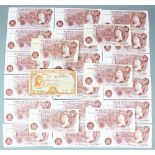 A sequential run of unused Queen Elizabeth II Ten Shilling notes, 51Y 774222 - 51Y 774240,