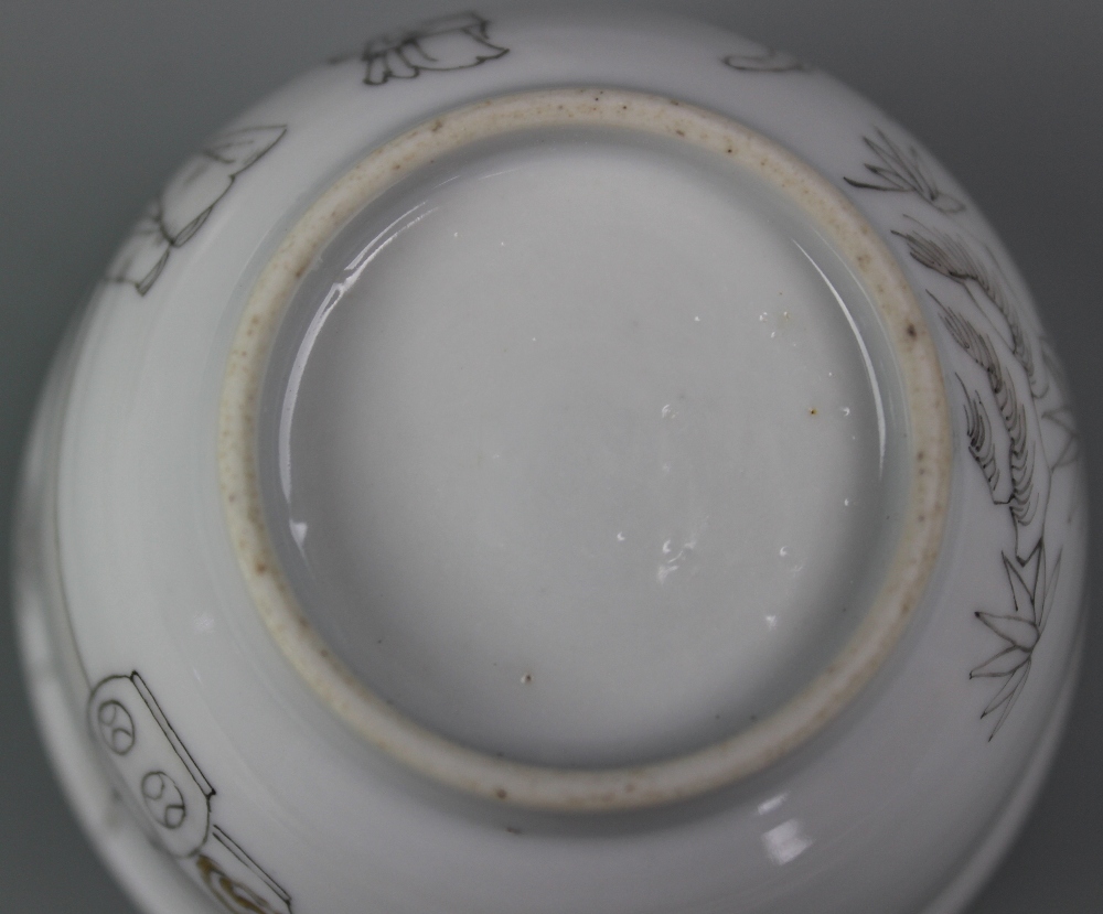 An 18th century style Chinese porcelain en grisaille cup and saucer, cup 4. - Image 3 of 4