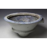 A Victorian blue and white toilet bowl, decorated with an Arcadian scene,