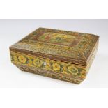 A Regency painted work box, of sarcophagus form, decorated with oriental figures in a garden,