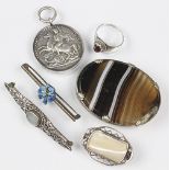 A Royal Army Temperance Association medal 'Watch and be sober', along with an agate brooch,