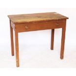 An Edwardian painted pine side table, with drawer, on square legs,