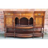 A late Victorian inlaid rosewood bow front sideboard, with two drawers and two cupboard doors,