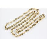 A 9ct yellow gold uniform belcher link chain, with bolt ring clasp, weight 9gms, 50.