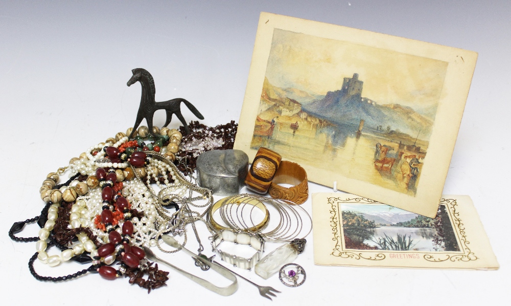 A collection of assorted small silver and jewellery, to include; a scent bottle and cover,