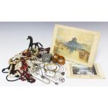 A collection of assorted small silver and jewellery, to include; a scent bottle and cover,