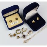 A collection of jewellery, to include; a sapphire and diamond square pendant set in 9ct gold,