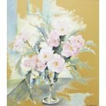 Askew - Modern British, Oil on board, Still life of roses in a goblet, 59cm x 49cm,