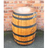 A coopered barrel shaped vineyard spittoon, with coper bowl, 87cm H x 55cm diameter,