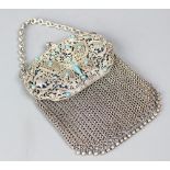 A white metal lady's mesh purse, probably Indian,