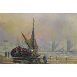 Willhelm Van Norden - Dutch 20th century, Oil on canvas, Fishing boats in a harbour, Signed,
