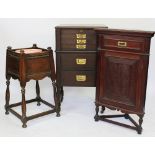An Edwardian mahogany corner cabinet, with drawer an cupboard door, on turned legs, 91cm H x 56,
