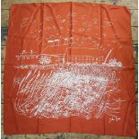 A John Piper designed silk scarf decorated with 'Snape Maltings',