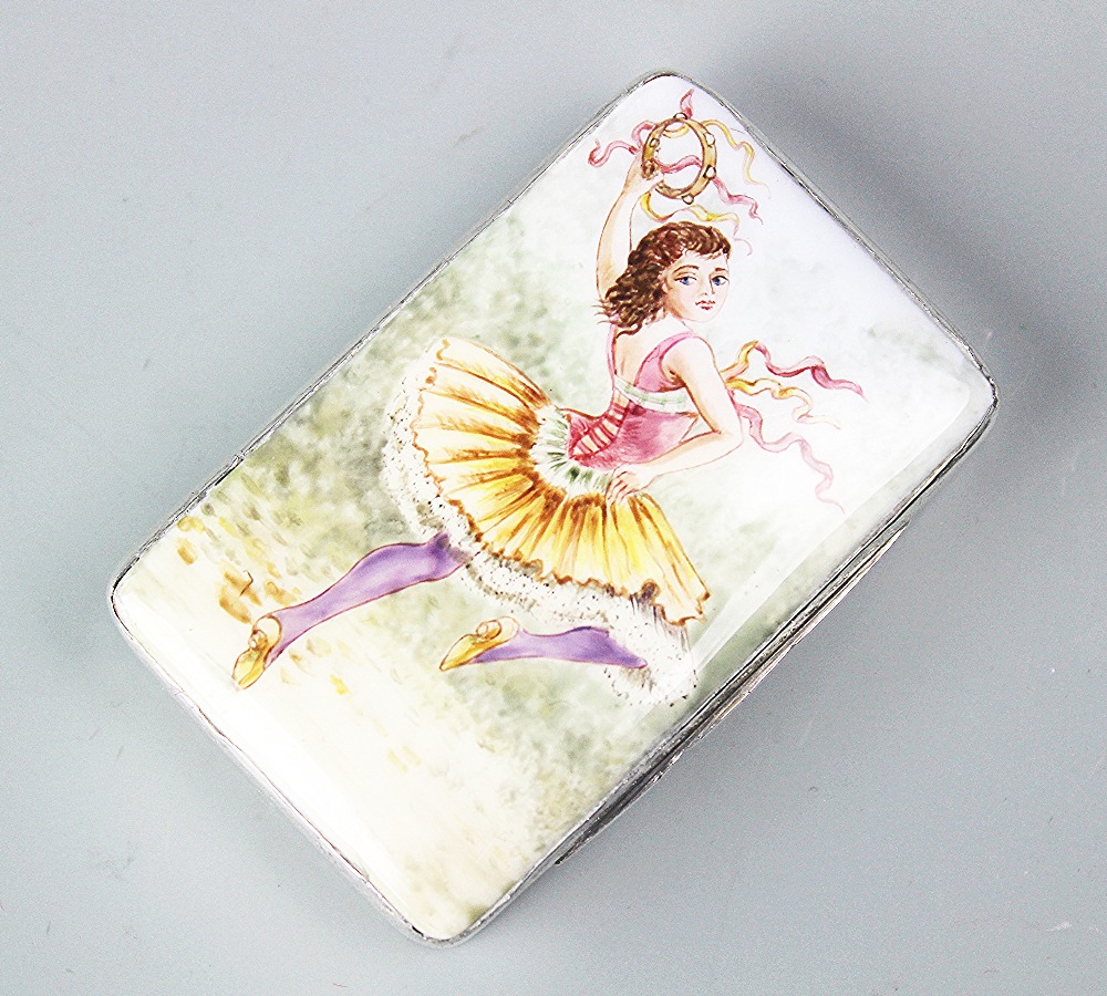 A silver enamelled snuff box, Alfred Fuller London 1887, retailed by Ortner and Houle,