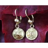 A pair of yellow metal drop earrings, stamped '750', weight 6.