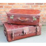 A vintage tan leather suitcase with Celtic naming, 'Dun Fionn Whitecraigs', 27cm x 76cm x 42cm,