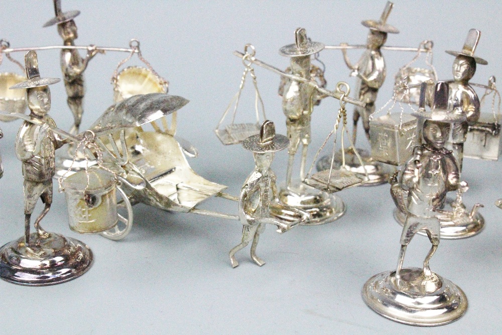 A set of eight sterling silver Chinese miniature figural menu holders, - Image 3 of 3