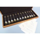 A cased set of twelve RSPB silver teaspoons, each with various bird terminals, with certificate, 10.