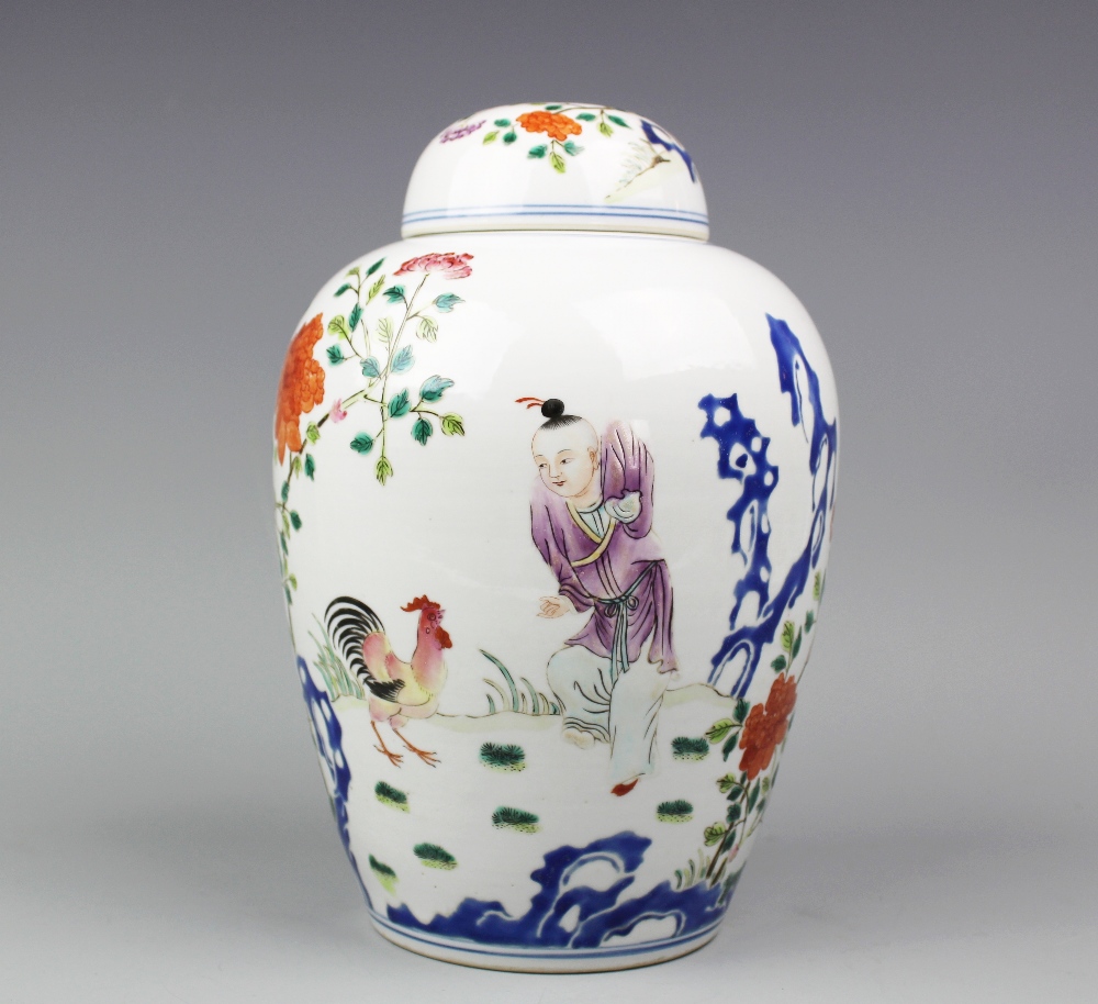 A Chinese porcelain ovoid ginger jar and cover, Qianlong seal mark,