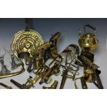 A collection of fourteen bronze and brass brewery taps, with three brass blow torches,