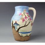 A large Clarice Cliff 'Blue Japan' pattern handled lotus jug,