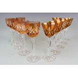 Two sets of six Bohemian cut glass hock glasses,