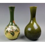 Two Edmundson collection Salopian pattern bottle vases comprising; an olive green glazed example,