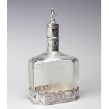 A Victorian silver mounted decanter and stopper, import marks for David Bridge, London 1892,
