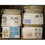 A large collection of 1960's and later first day cover stamps, in six boxes, loose and in an albums,