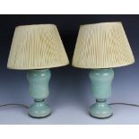 A modern pair of table lamps, in celadon style crackle glaze, 40cm high,