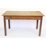 An early 20th century vintage pine table, with drawer, on square legs,
